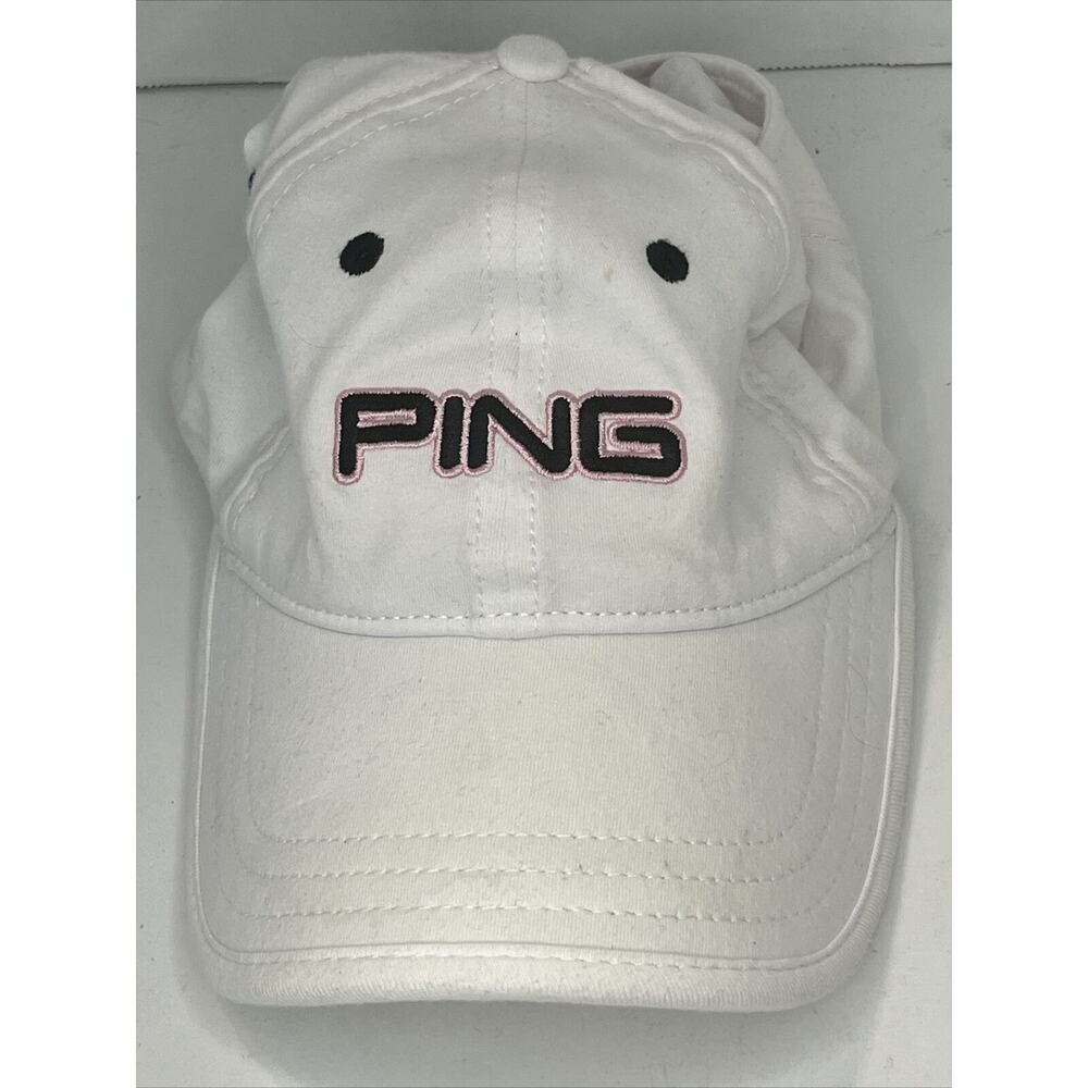 PING White Baseball Cap with Pink & Black Logo